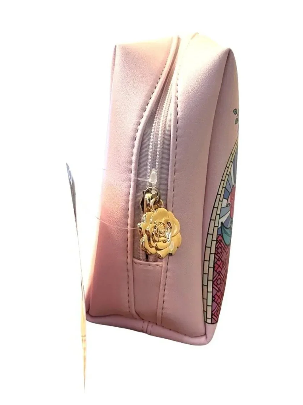 Disney Beauty and the Beast Pink Stainglass Belle Makeup Bag Cosmetic Case NWT